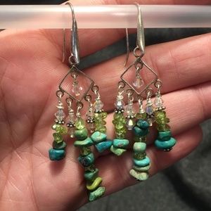 Sterling Turquoise Peridot Earrings